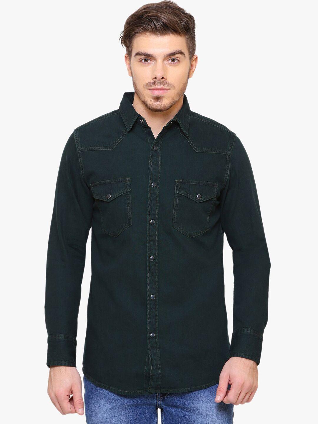 kuons avenue men green smart slim fit casual shirt