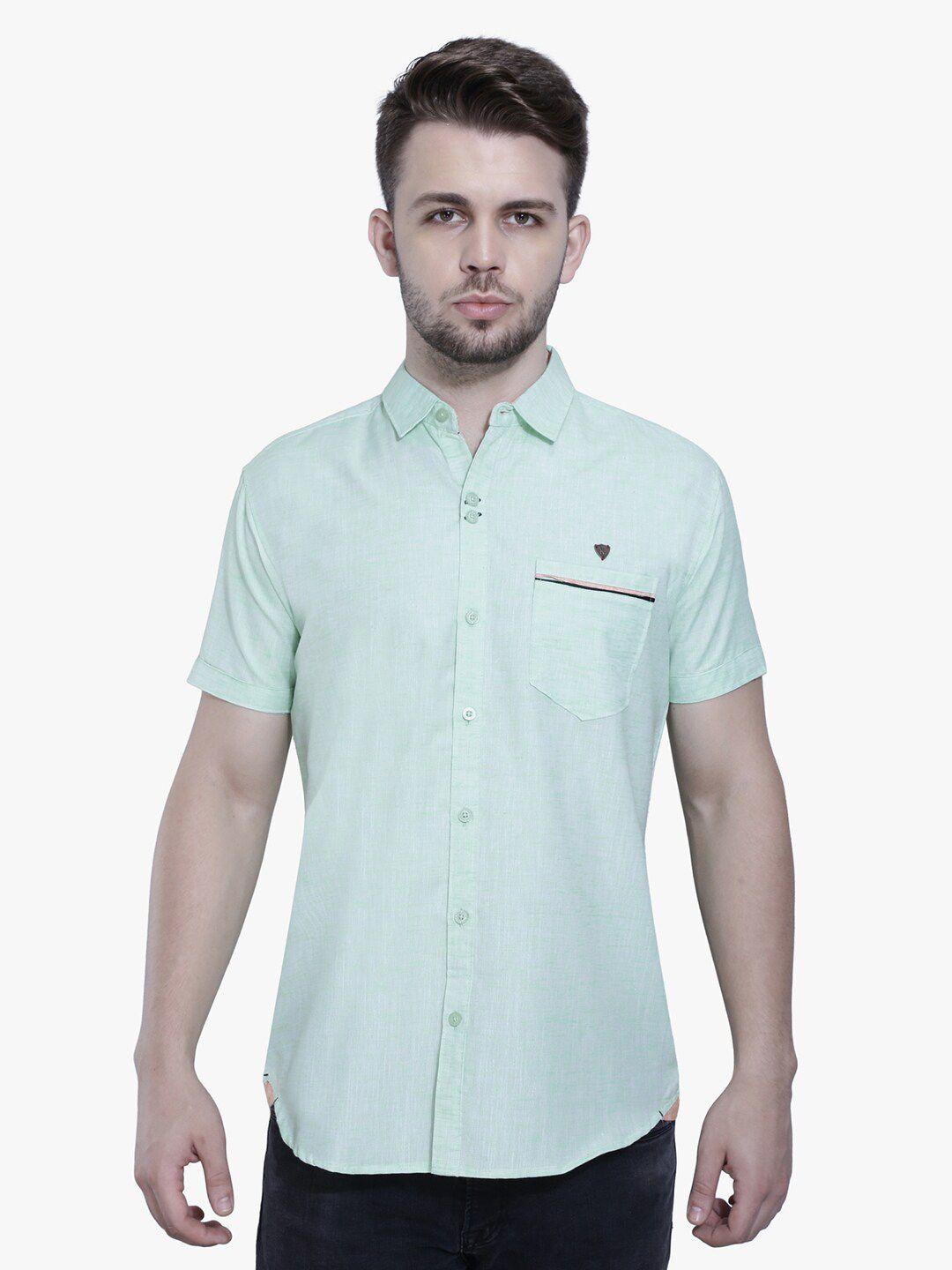 kuons avenue men green smart slim fit cotton casual shirt