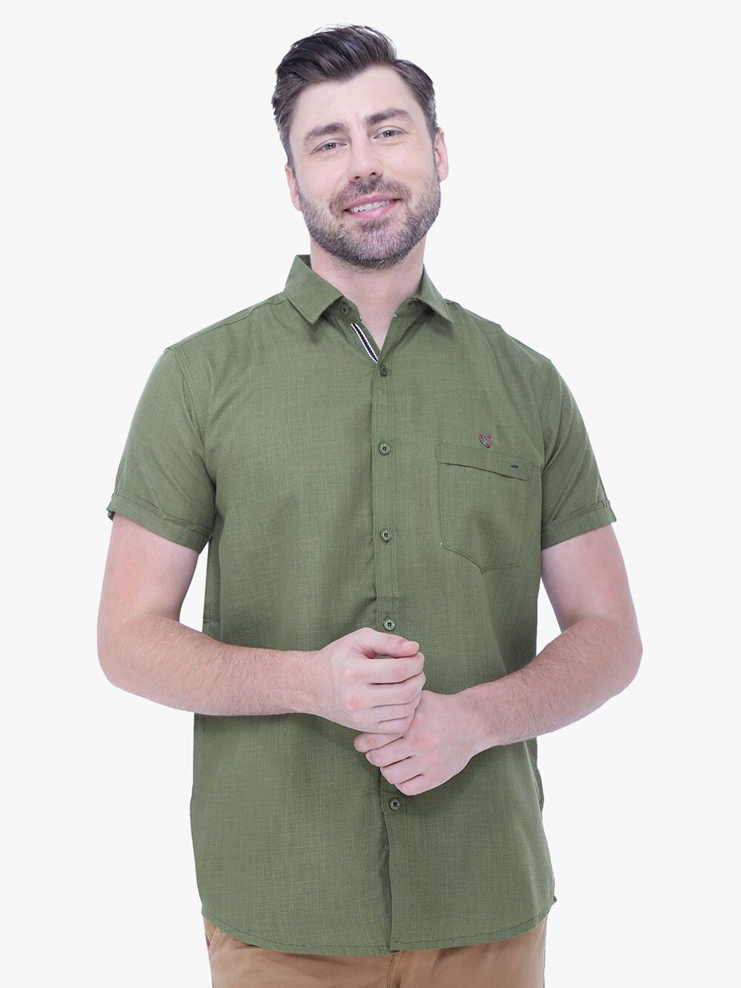 kuons avenue men olive green smart slim fit casual shirt