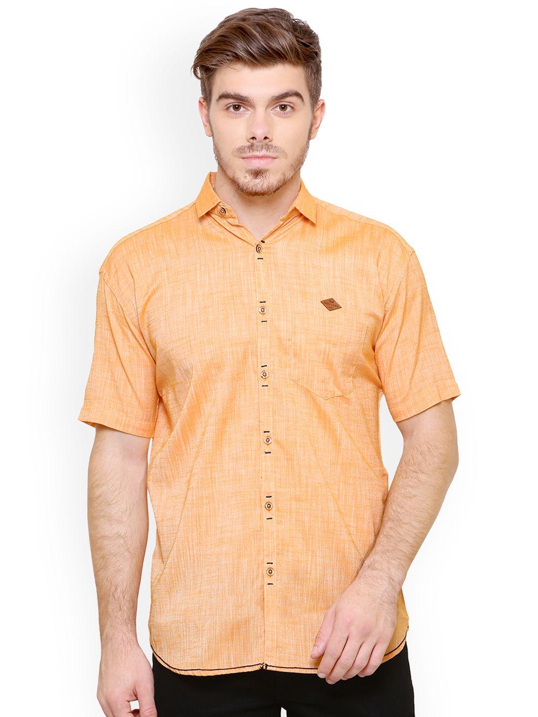 kuons avenue men orange & peach-coloured slim fit solid casual shirt