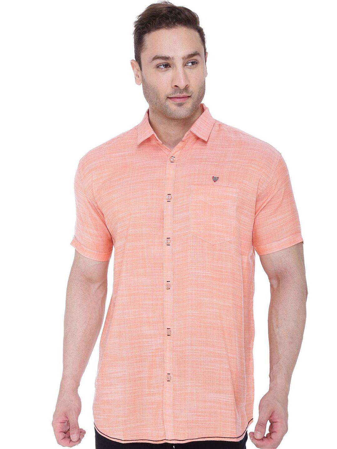 kuons avenue men orange smart slim fit cotton linen casual shirt