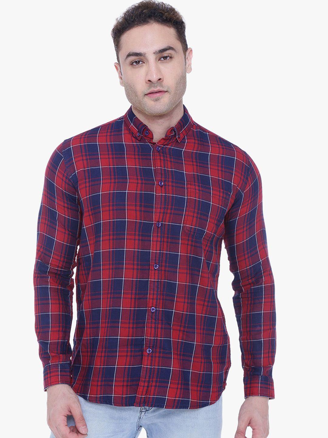 kuons avenue men red slim fit opaque checked casual shirt