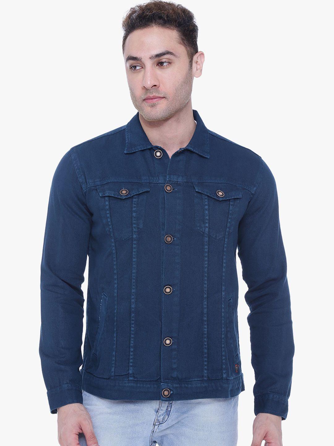 kuons avenue men teal blue denim jacket