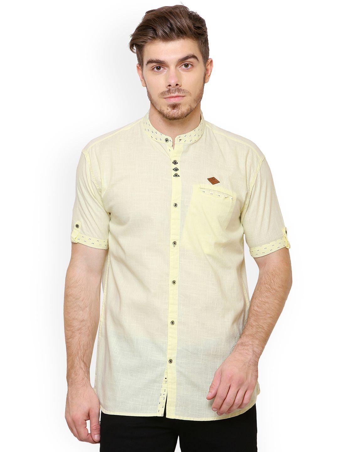 kuons avenue men yellow slim fit solid casual shirt