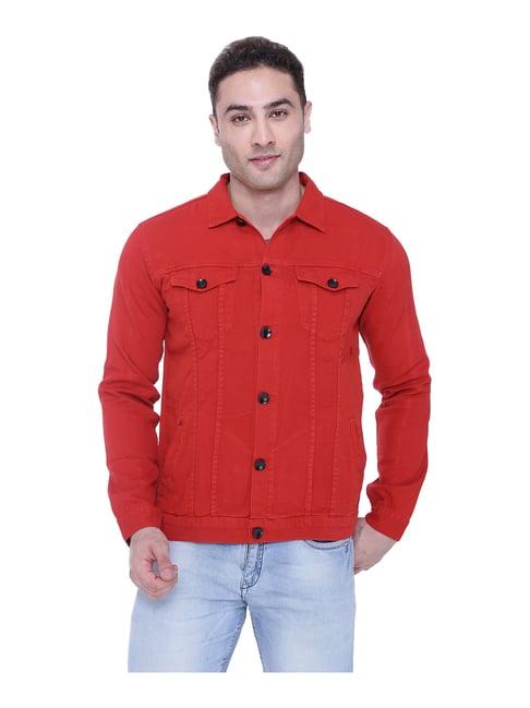 kuons avenue red shirt collar denim jacket