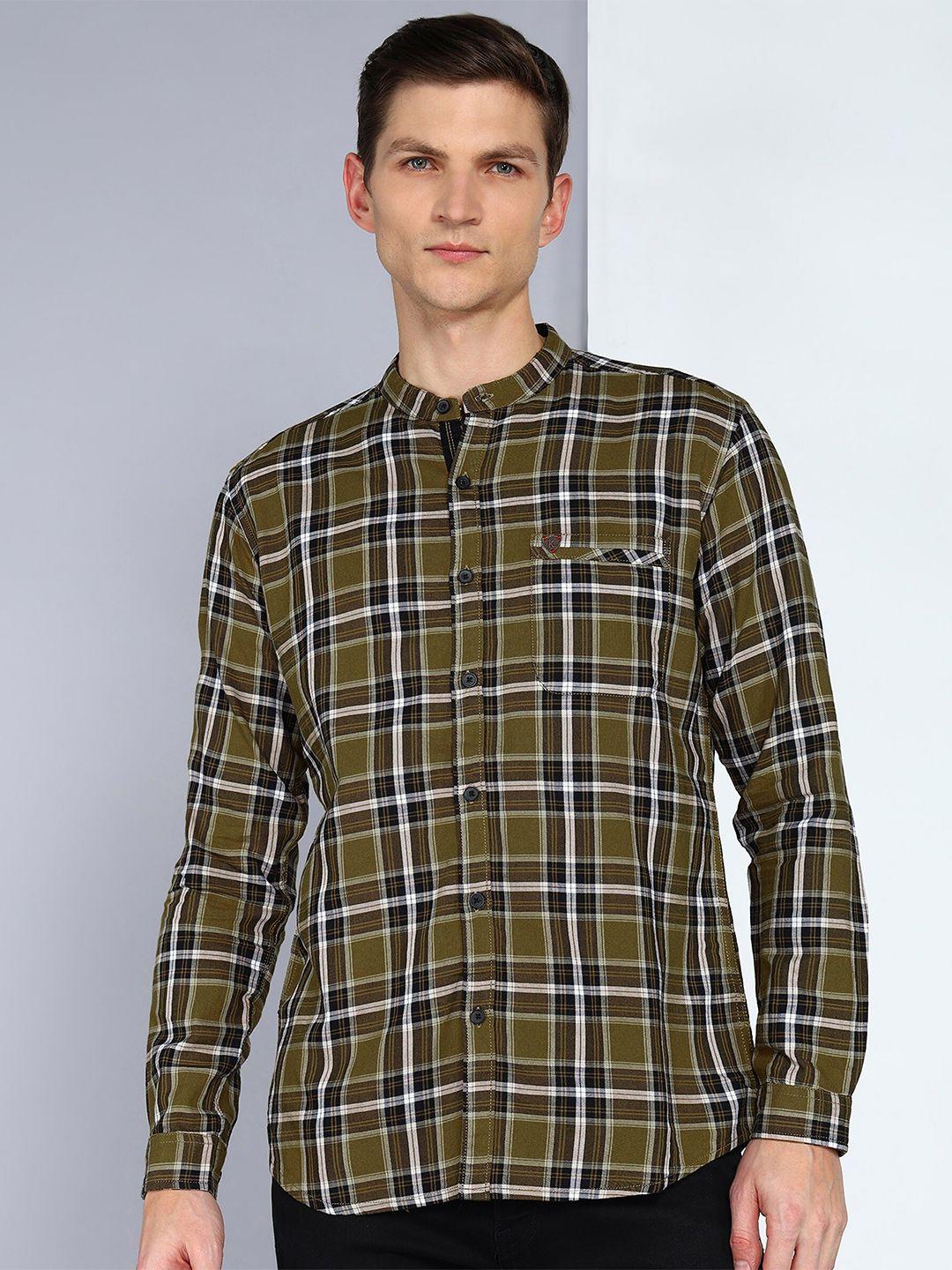 kuons avenue smart slim fit tartan checks cotton casual shirt
