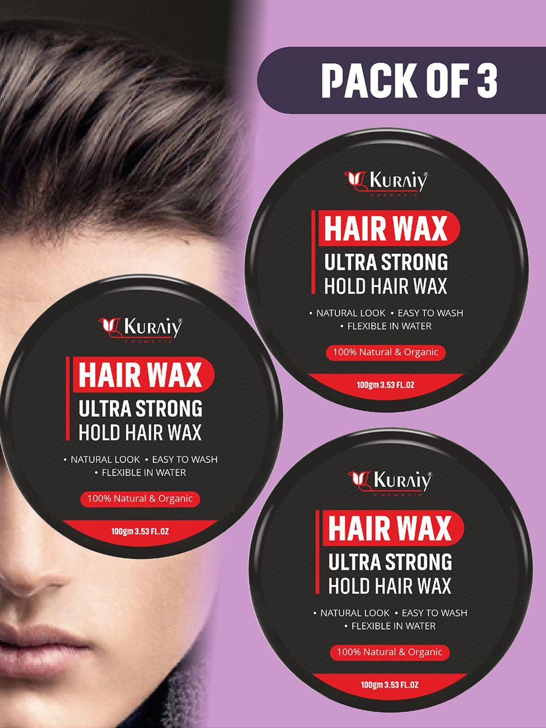 kuraiy set of 3 ultra strong hold glossy finish organic hair wax - 100 g each