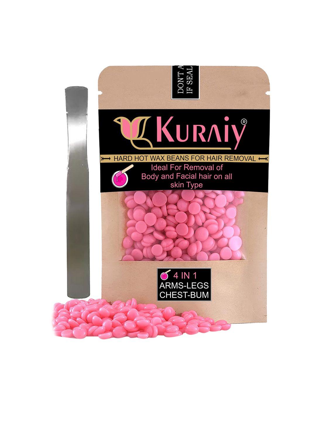 kuraiy strawberry hard hot wax beans for body hair removal with steel spatula - 200 g