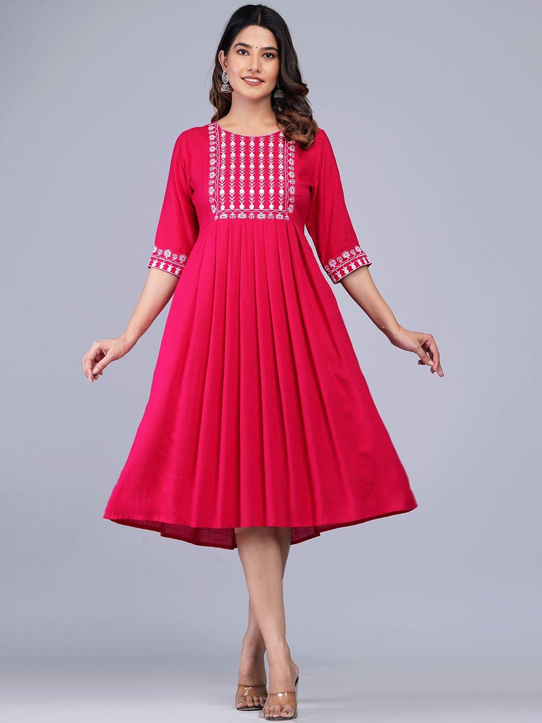 kurock ethnic motifs mirror work embroidered fit & flare midi ethnic dress