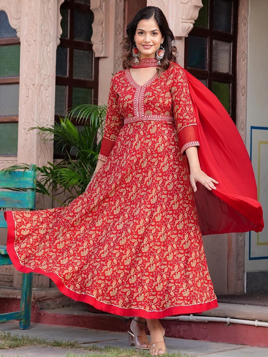 kurock ethnic motifs printed anarkali ethnic dress with dupatta