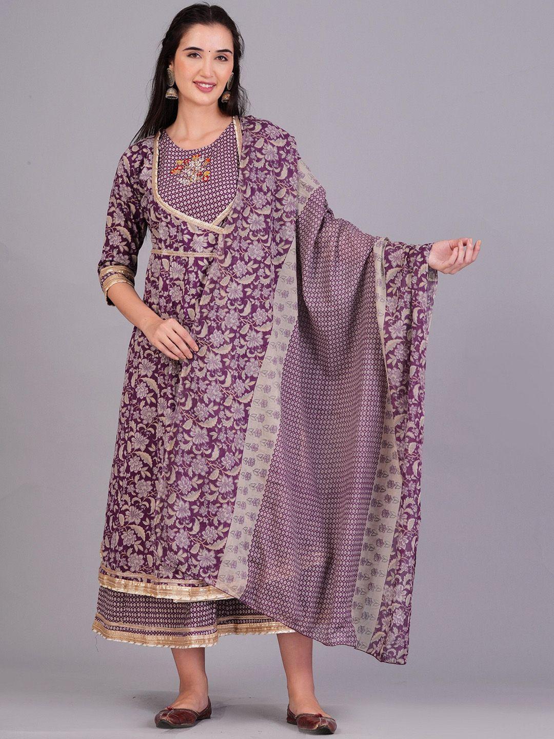 kurock floral printed layered a- line cotton ethnic dress with shrug & dupatta