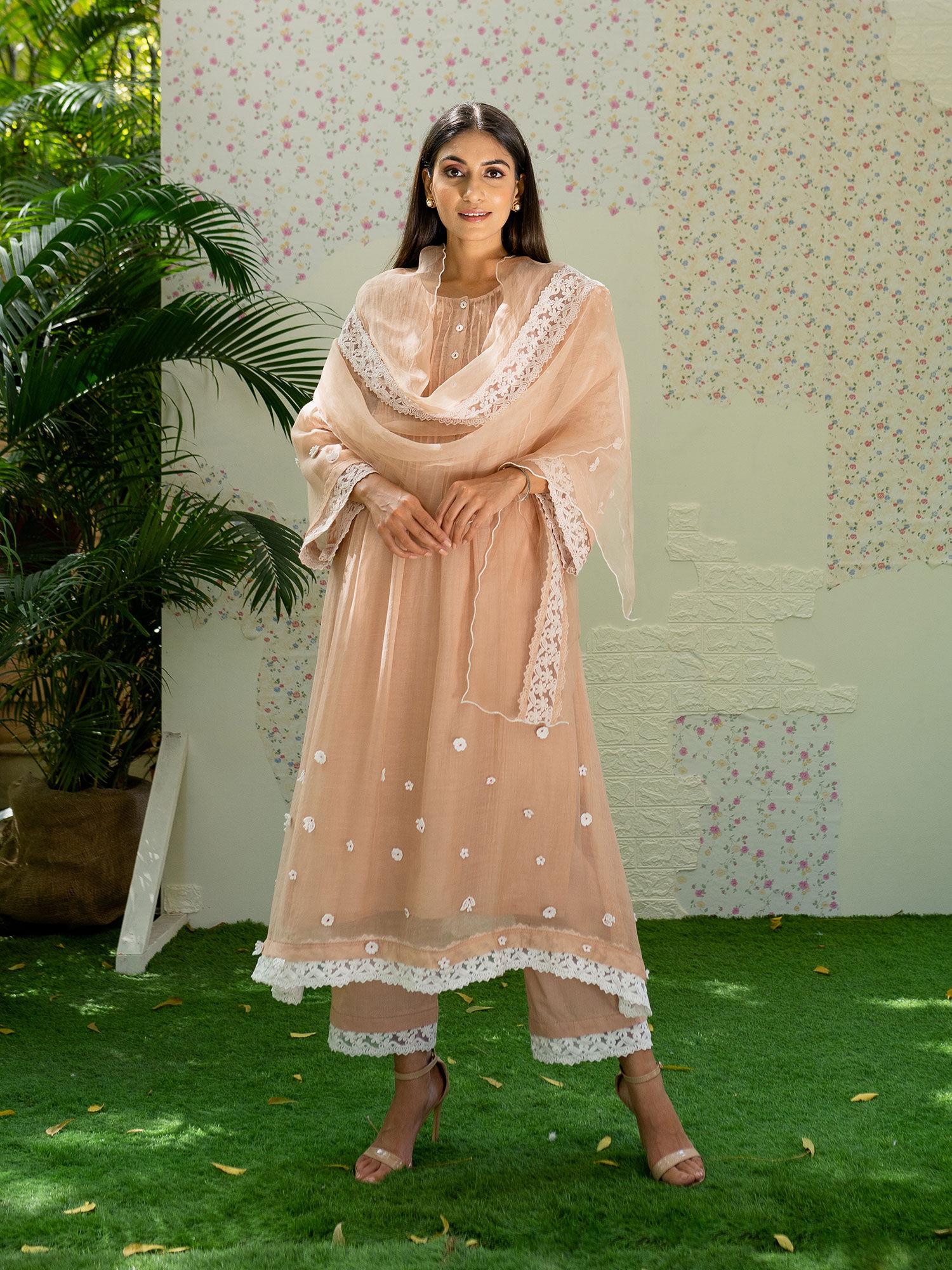 kurta and pants with dupatta under the neem beige (set of 3)