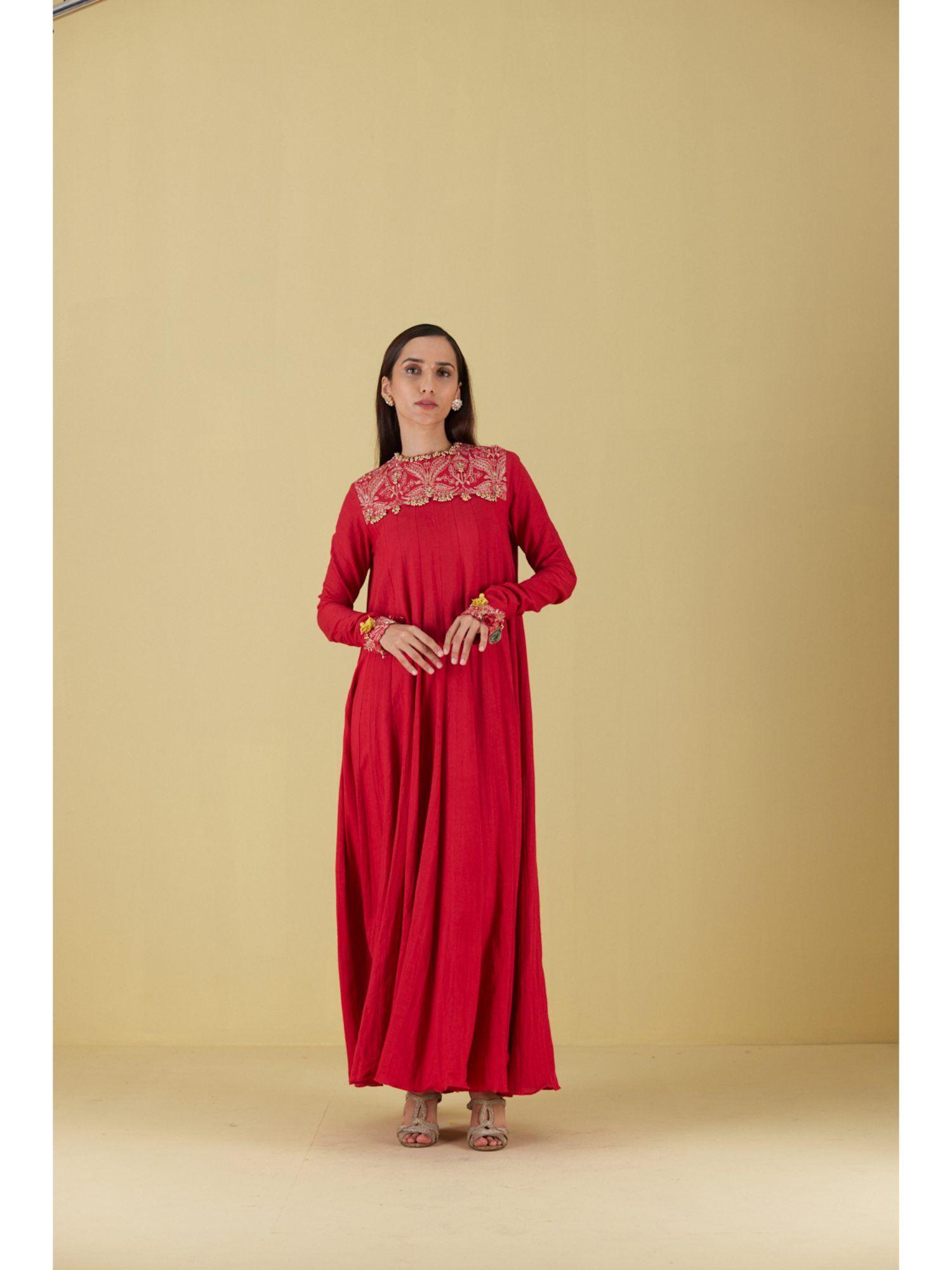 kurta long kali red with pant (set of 2)