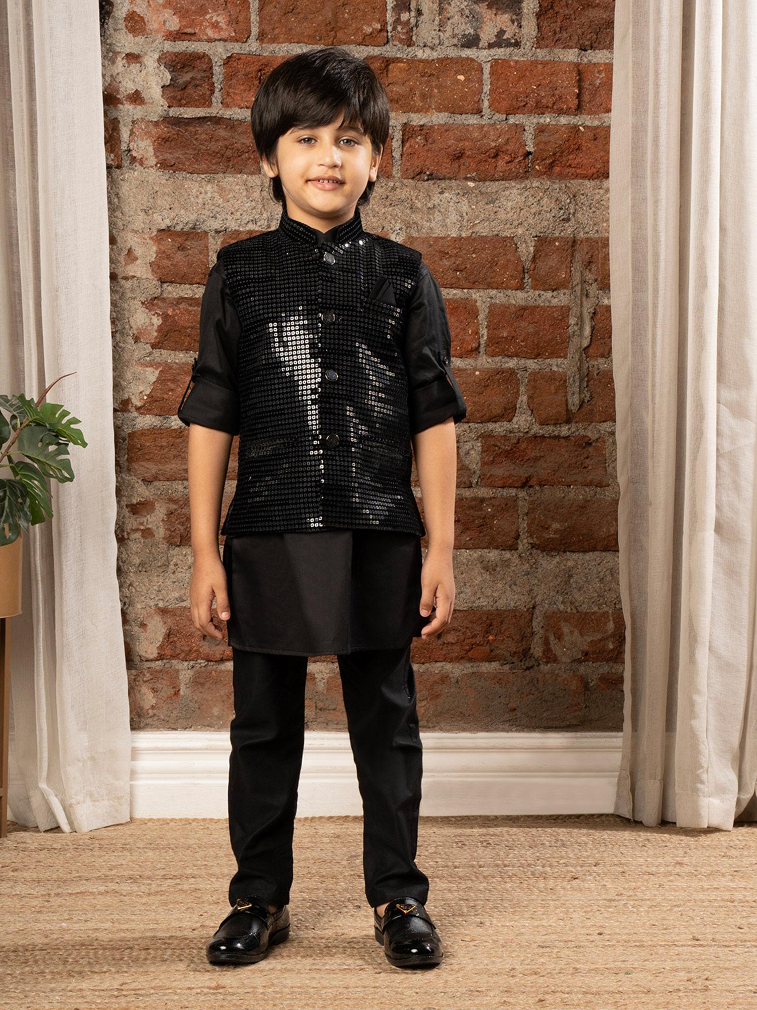 kurta-pyjama with sequin jacket -black (set of 3)