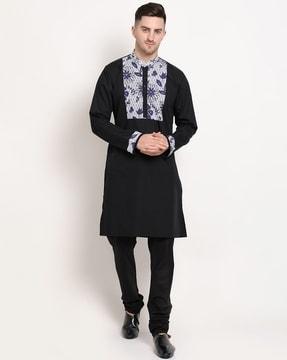 kurta with floral print yoke