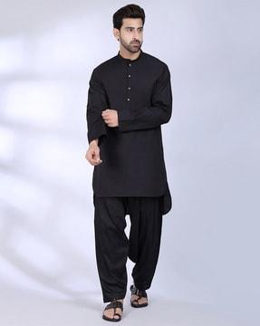 kurta with mandarin collar & high-low hem