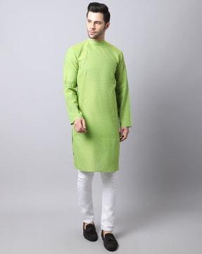 kurta with mandarin collar & side placket