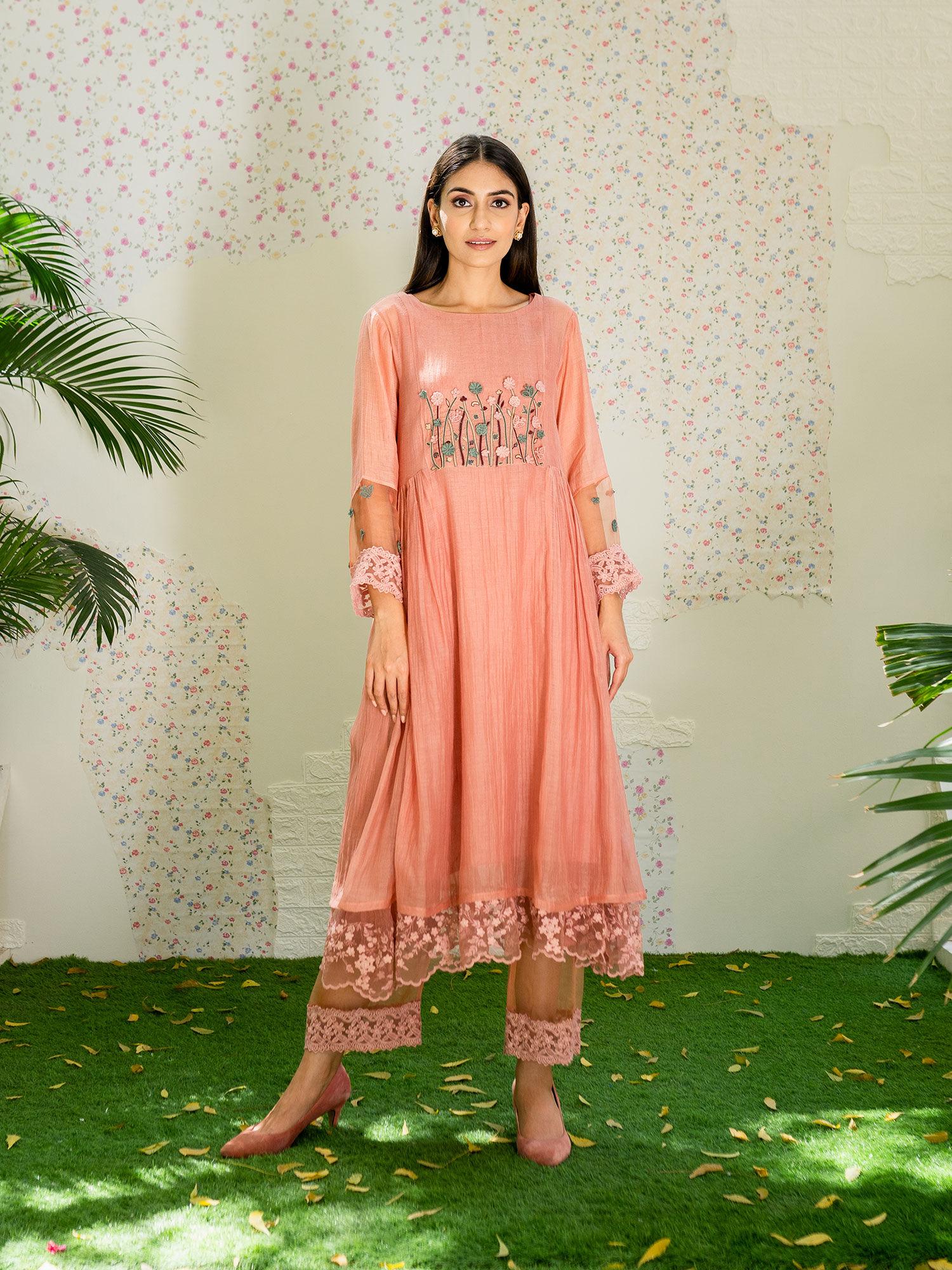 kurta with pants under the neem pink (set of 2)