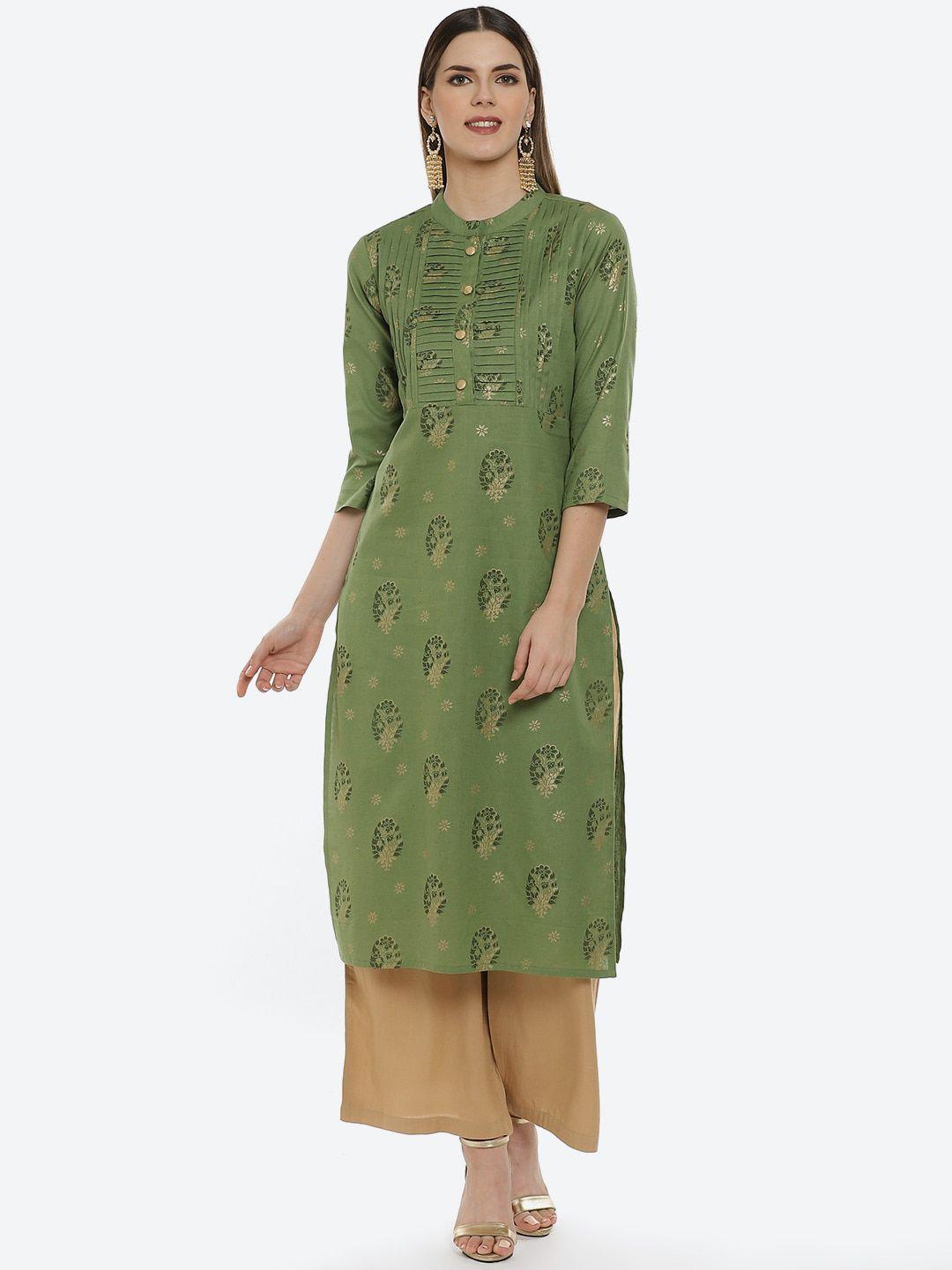 kurti's by menka women green ethnic motifs printed kurta