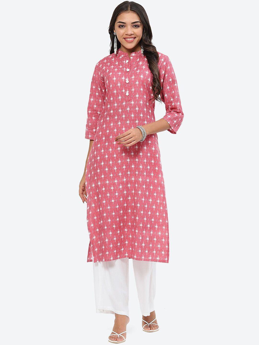 kurti's by menka ethnic motifs printed mandarin collar cotton kurta