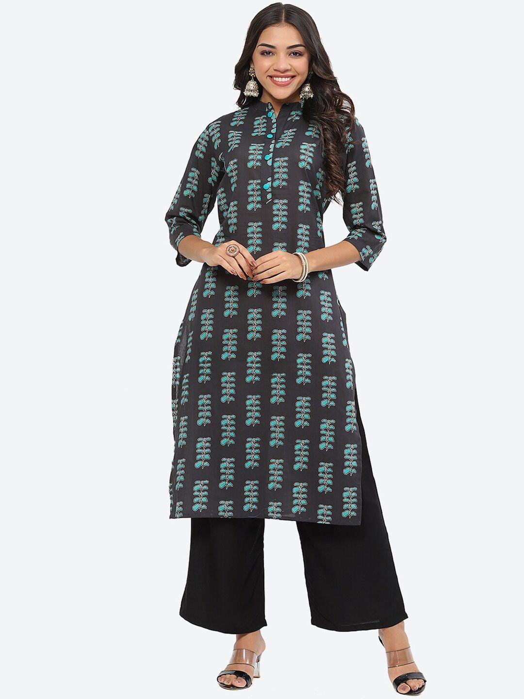 kurti's by menka ethnic motifs printed mandarin collar straight cotton kurta