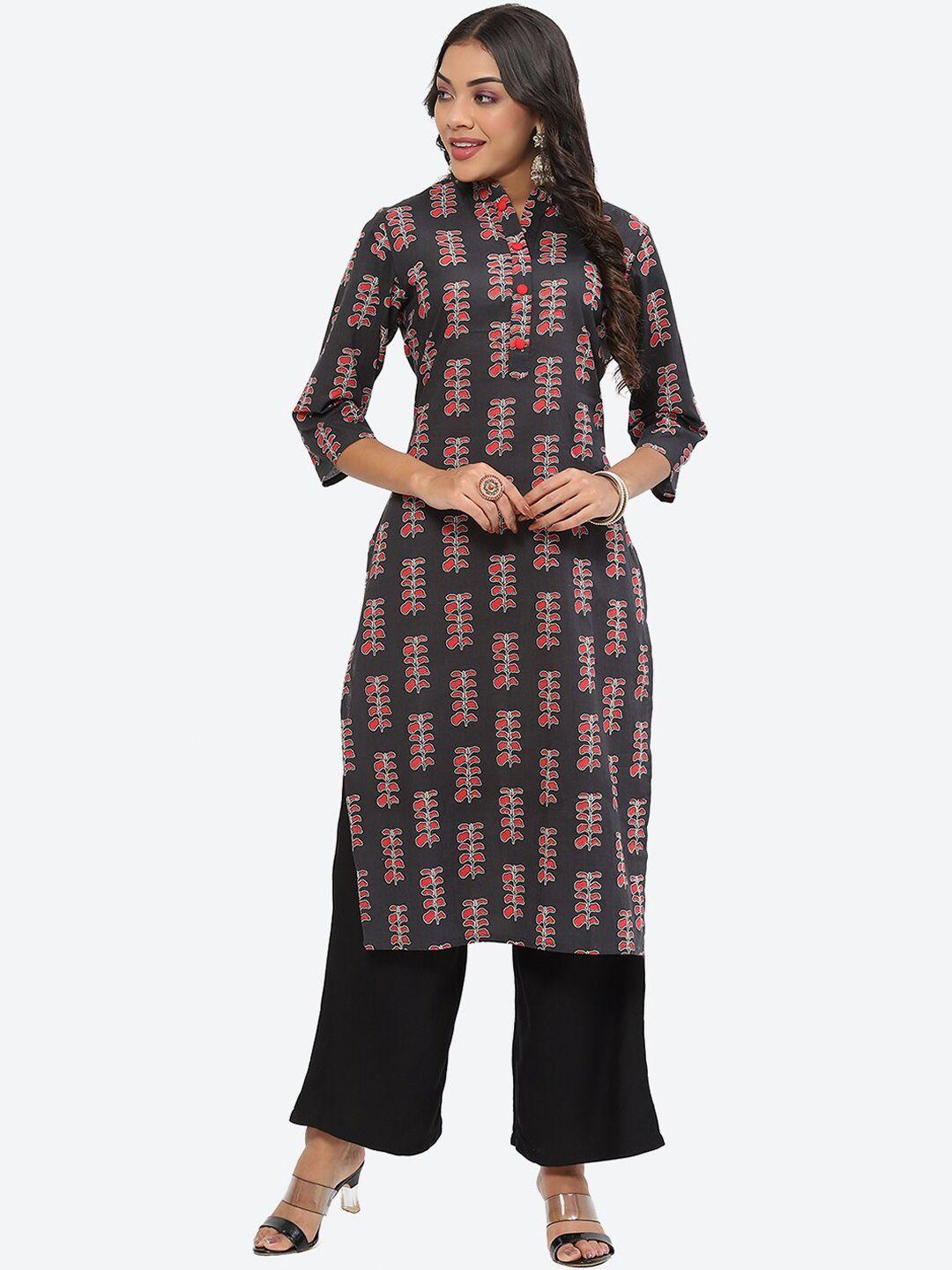 kurti's by menka ethnic motifs printed mandarin collar straight cotton kurta