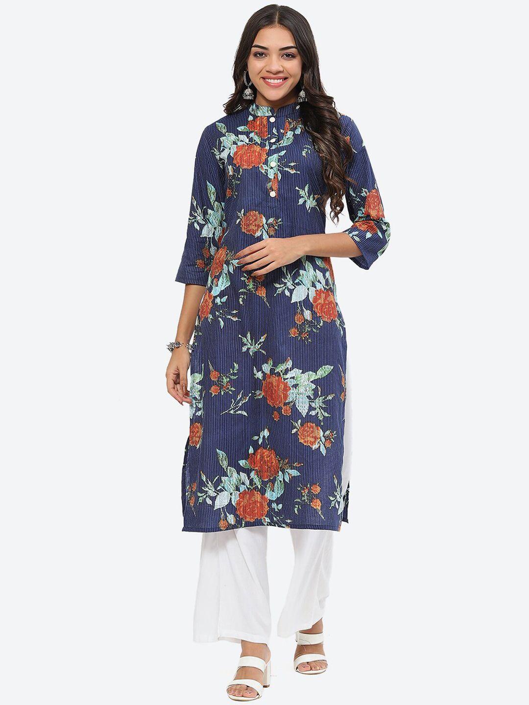 kurti's by menka floral printed mandarin collar kurta