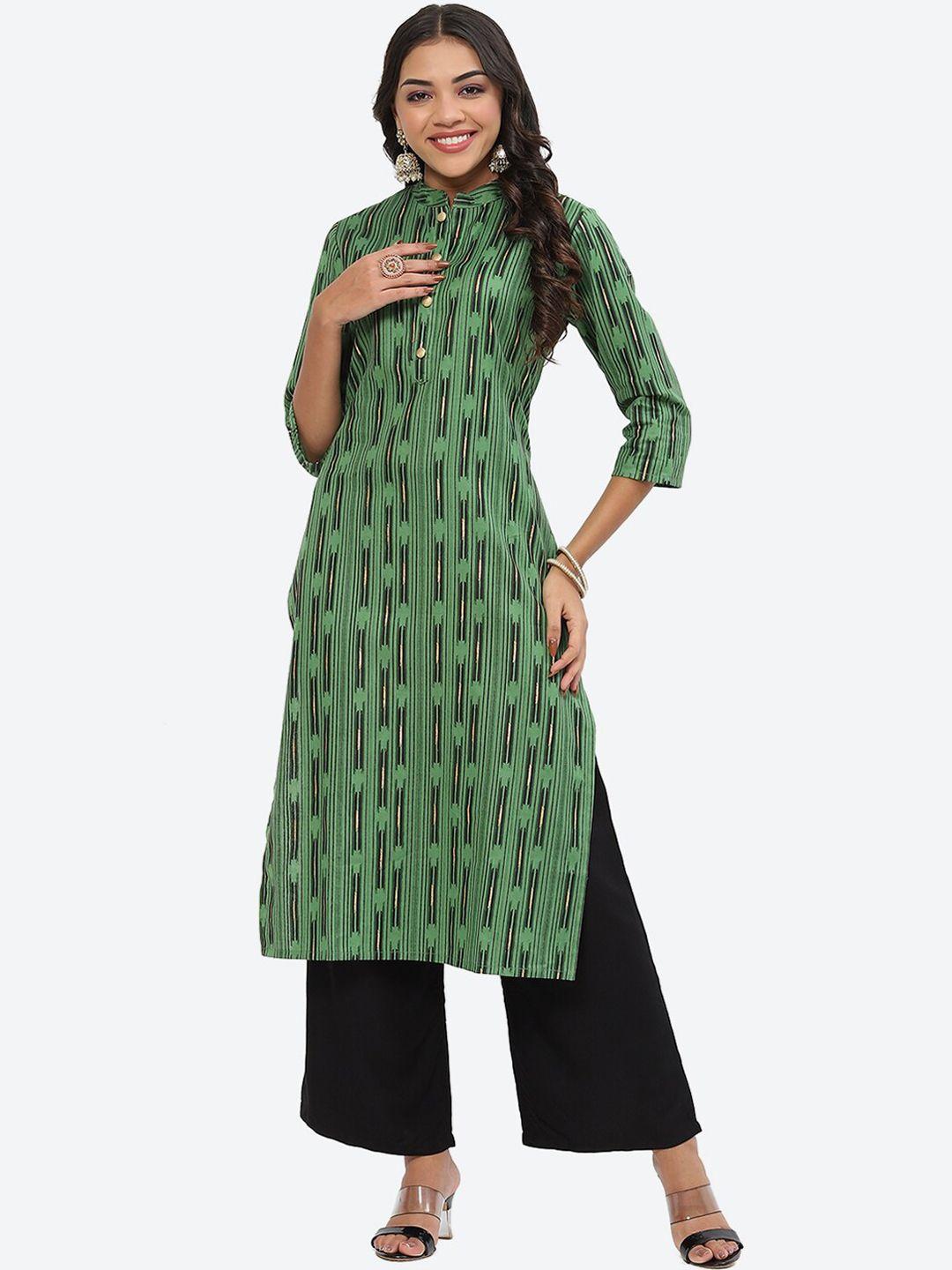 kurti's by menka striped mandarin collar pure cotton regular kurta