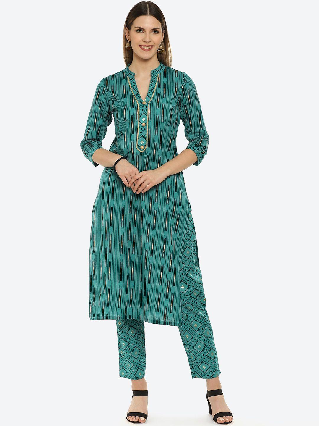 kurti's by menka women blue printed kurti with trousers