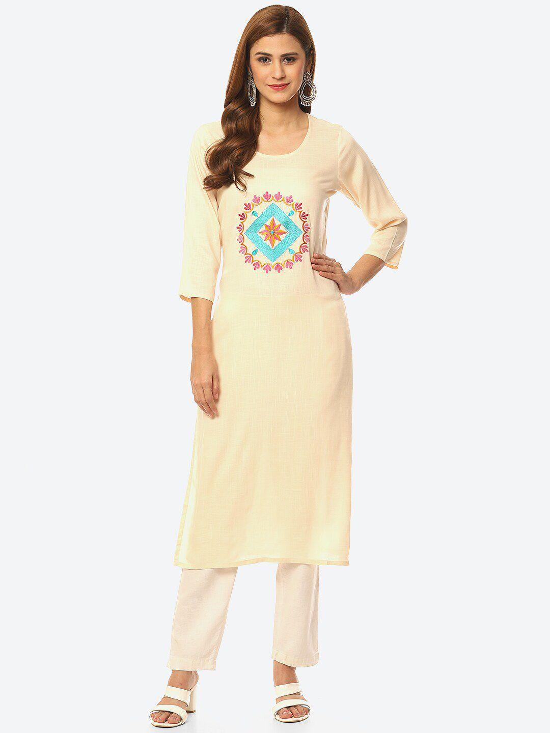 kurti's by menka women floral embroidered thread work kurta