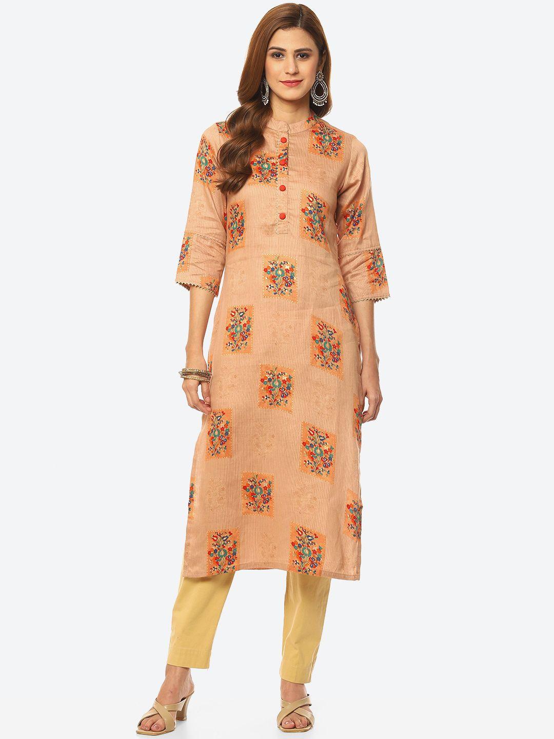 kurti's by menka women floral mandarin collar printed kurta