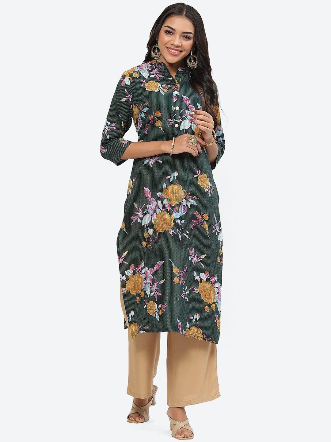 kurti's by menka women floral printed straight kurta