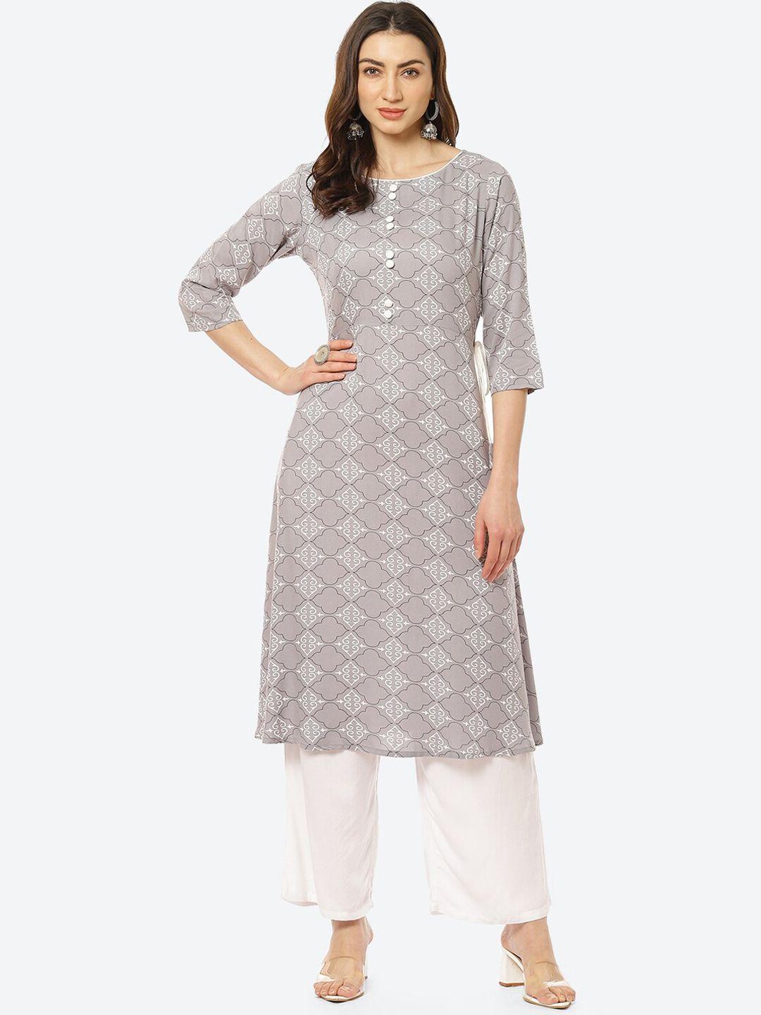 kurti's by menka women grey ethnic motifs printed kurta