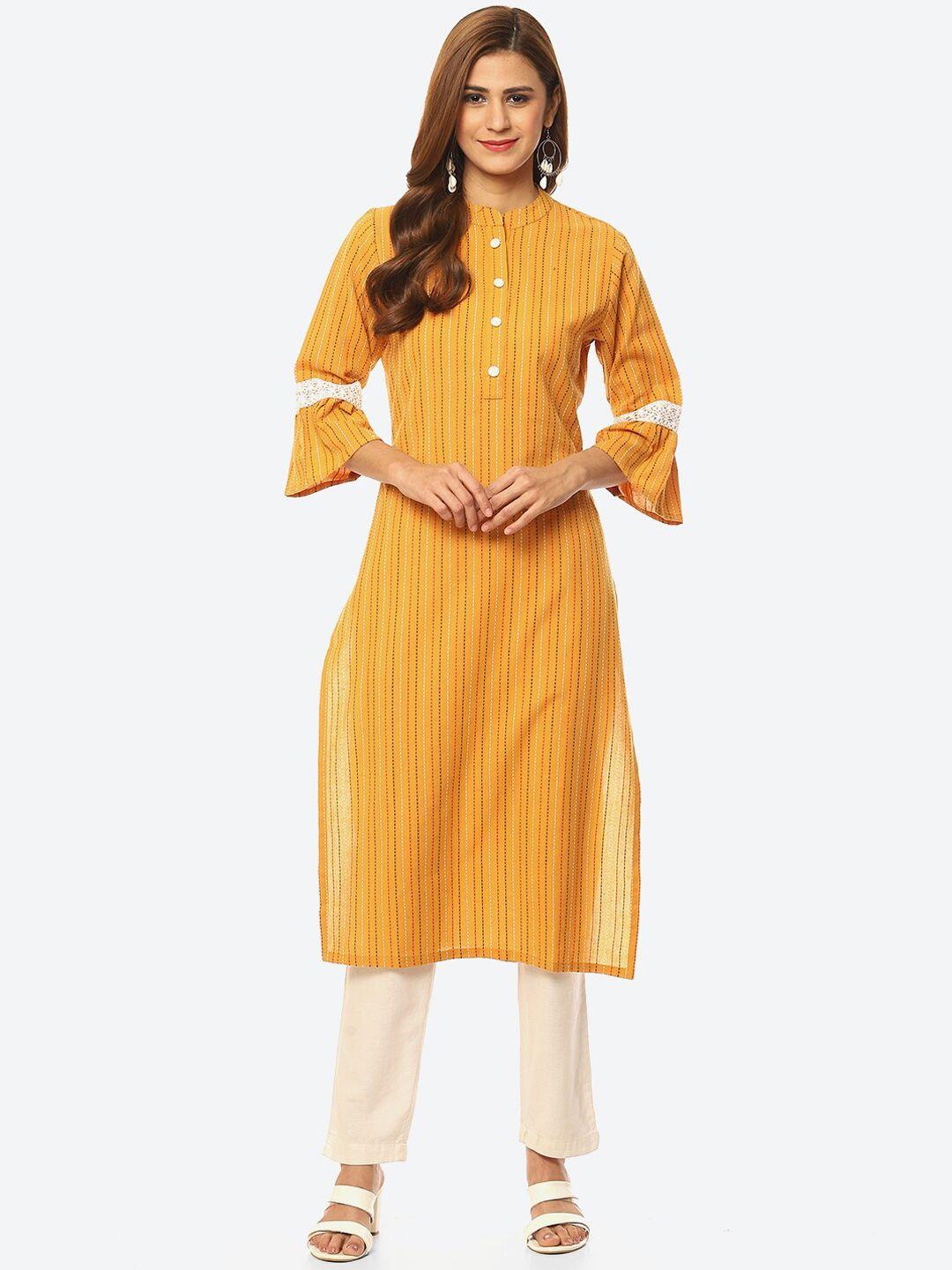 kurti's by menka women yellow striped kurta