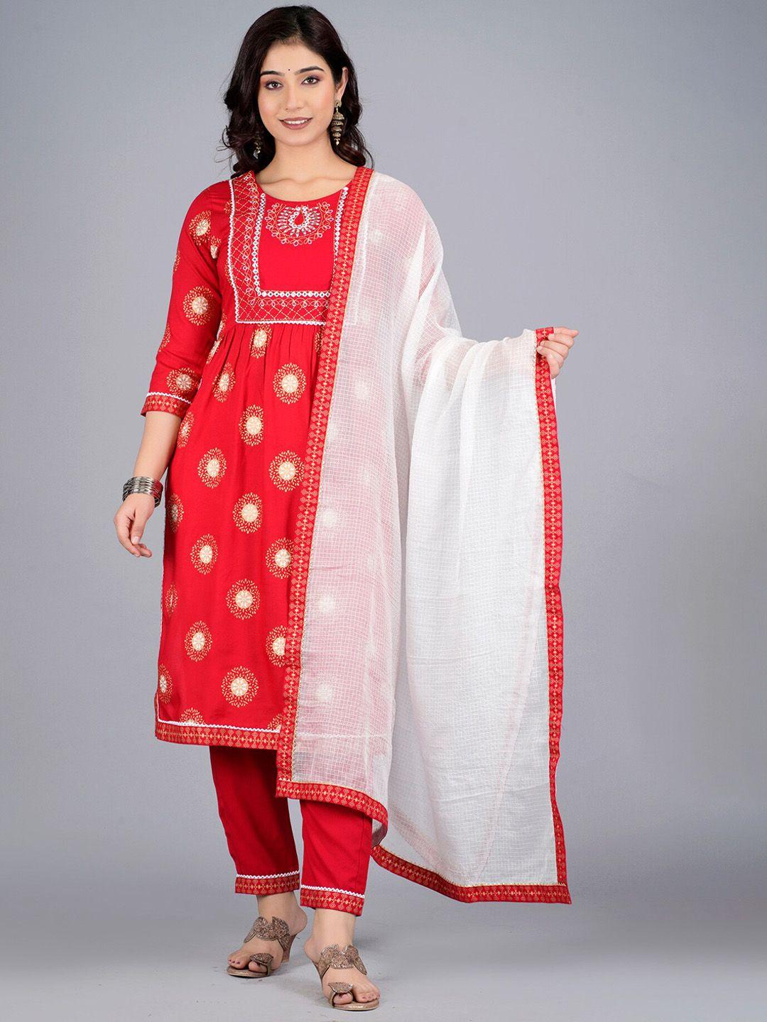 kurtipedia ethnic motif printed kurta with trousers & dupatta