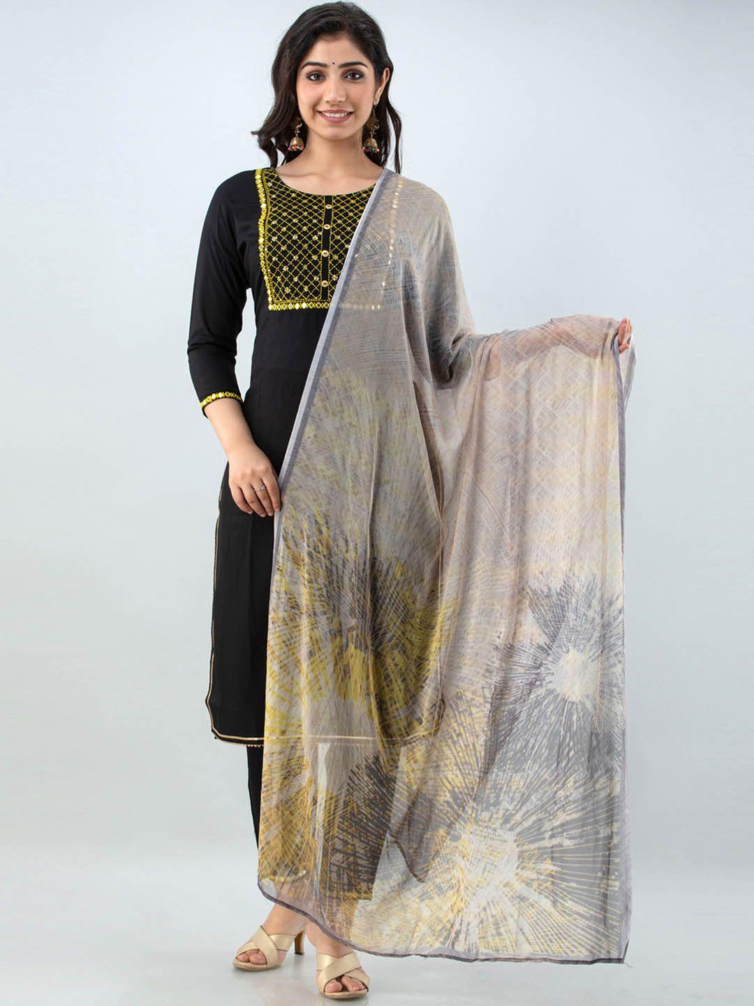 kurtipedia embroidered mirror work kurta with trousers & dupatta