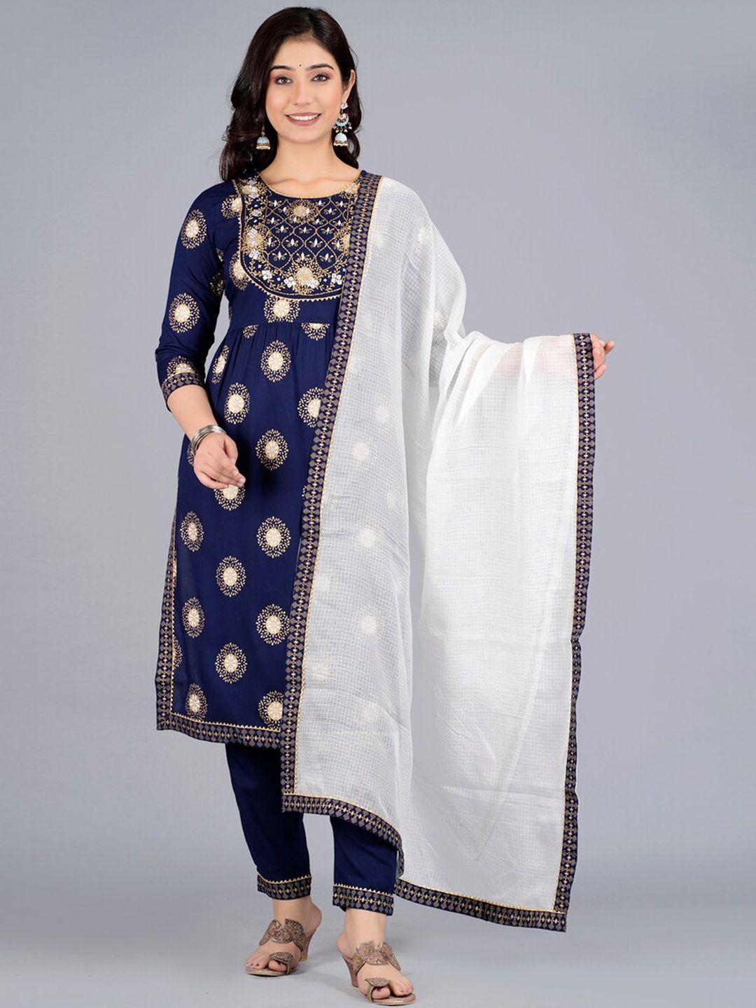 kurtipedia ethnic motifs printed kurta with trousers & dupatta