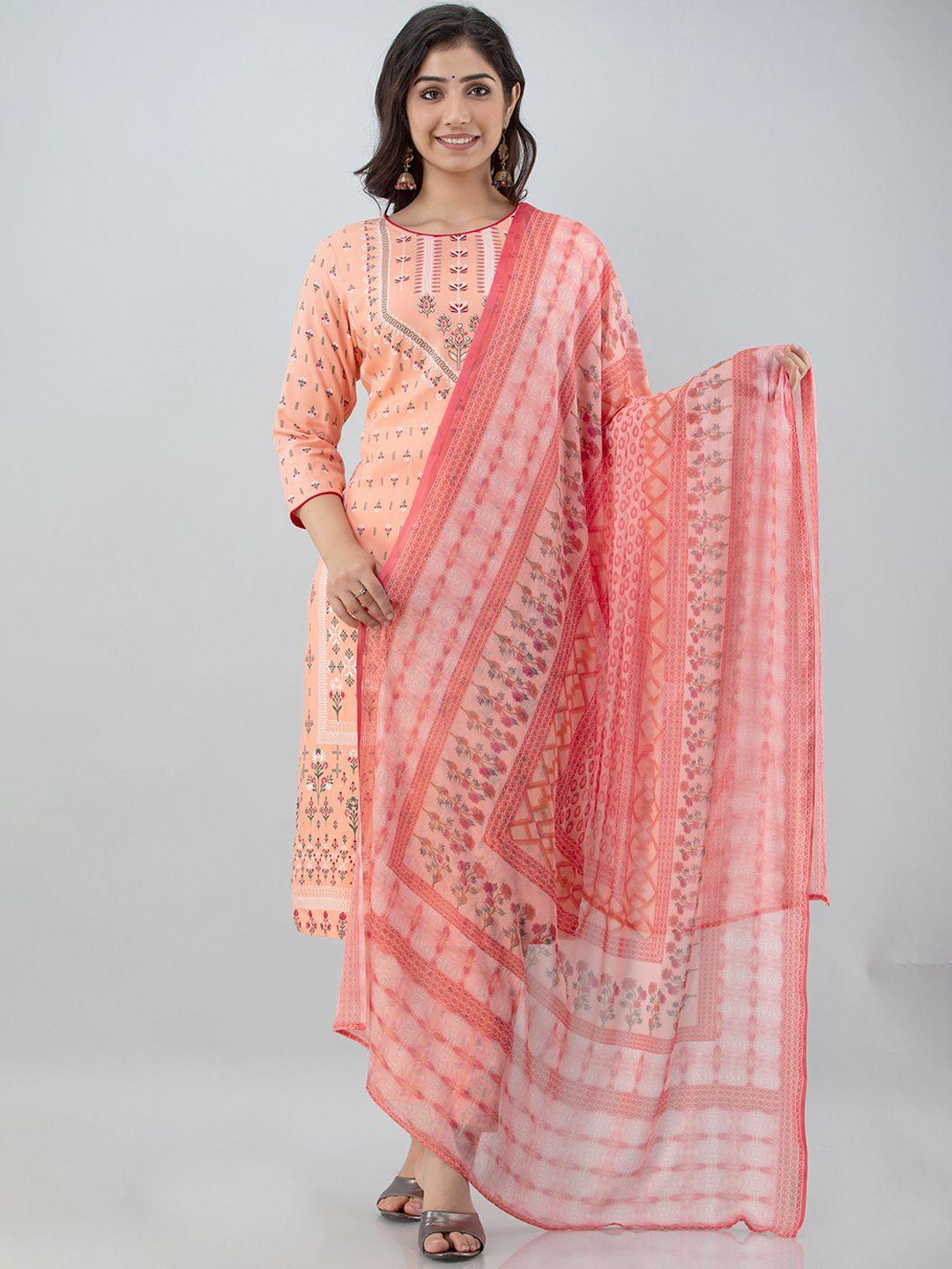 kurtipedia women peach-coloured ethnic motifs kurti with trousers & with dupatta