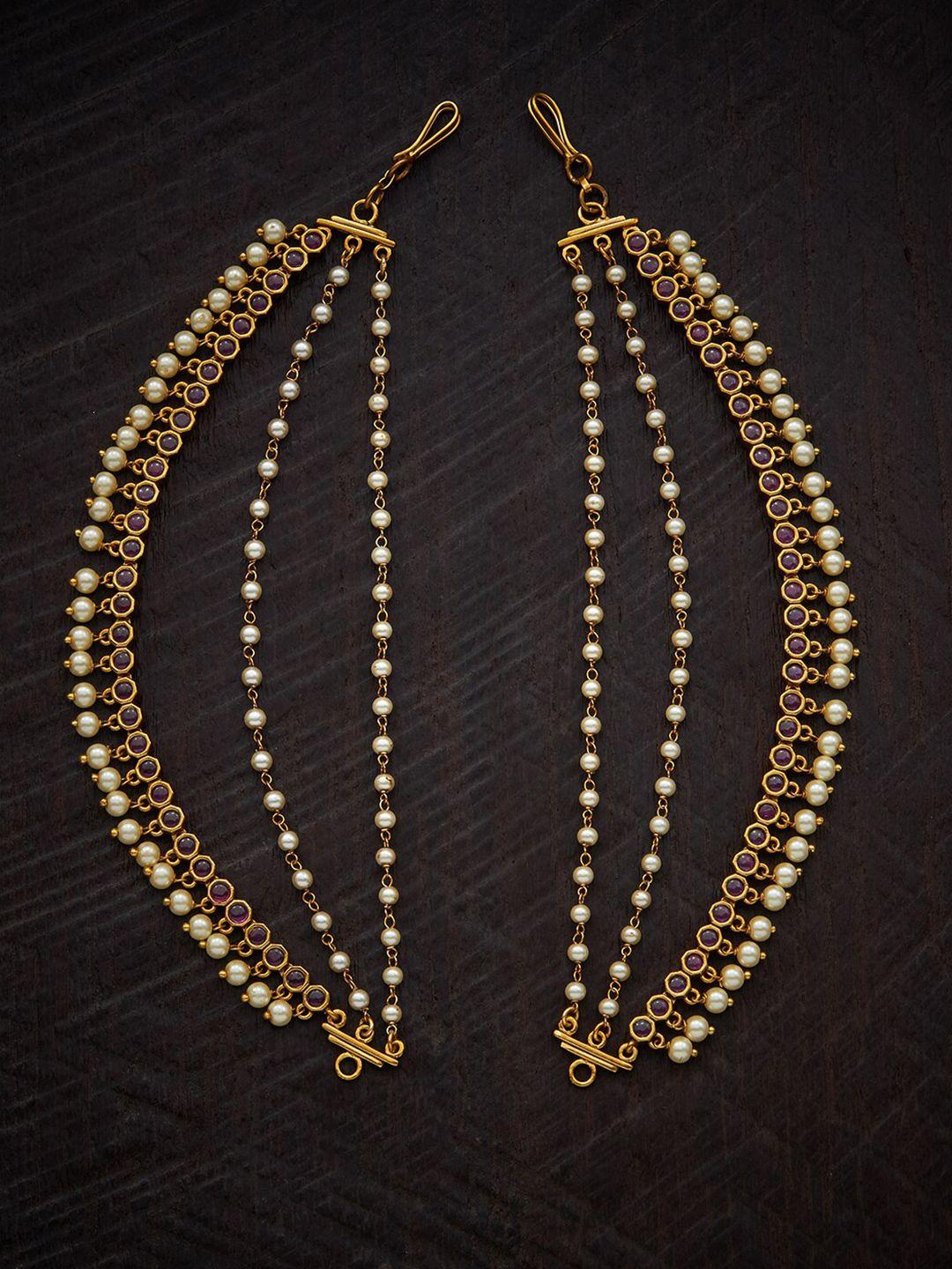 kushal's fashion jewellery  set of 2 gold plated embellished hair accessory set