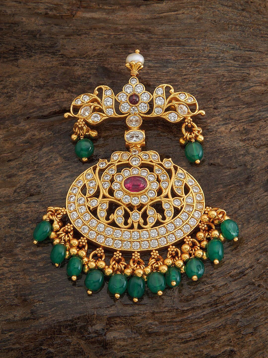 kushal's fashion jewellery 92.5 pure silver gold-plated ruby stones-studded temple pendant