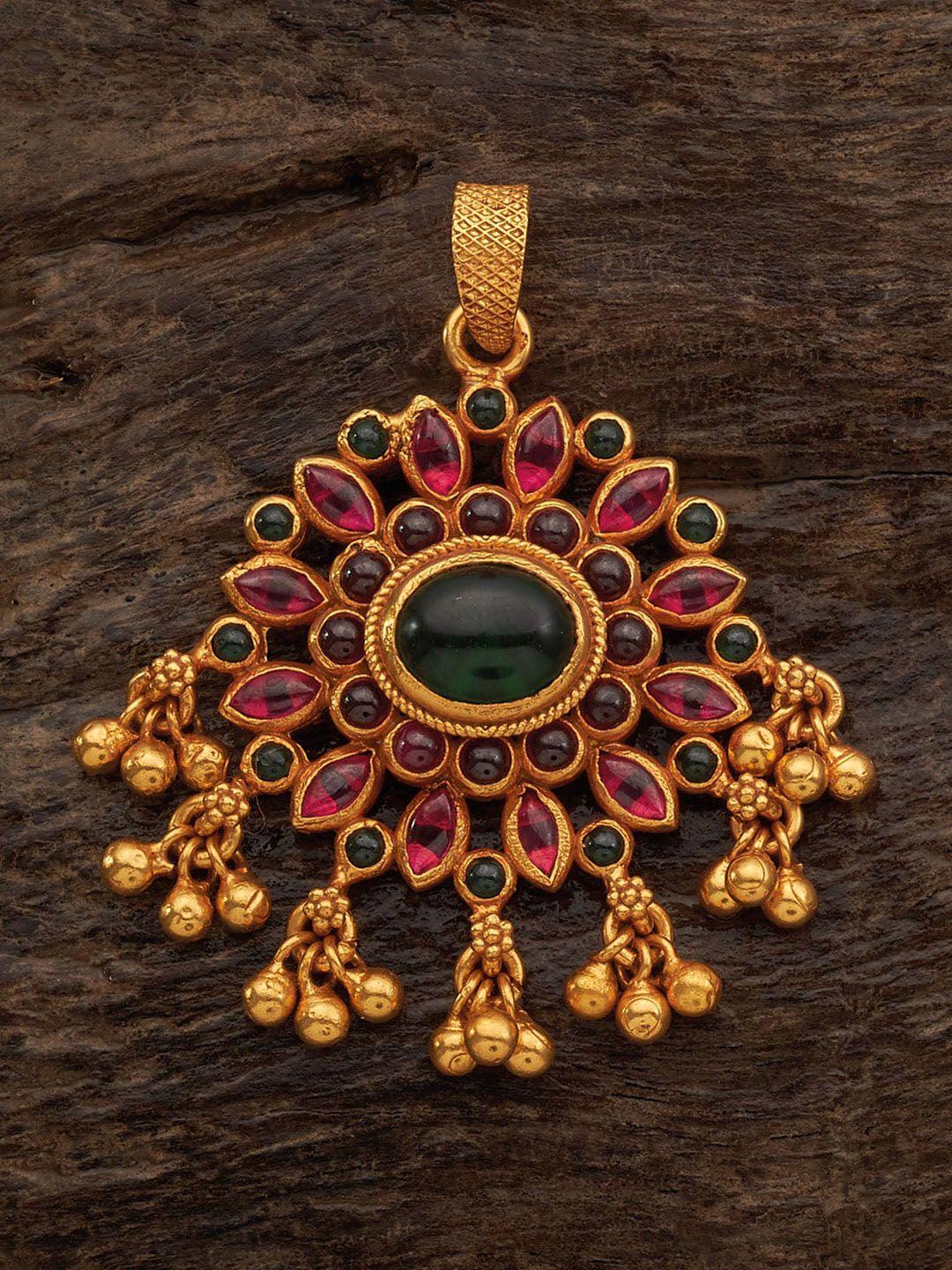 kushal's fashion jewellery 92.5 pure silver gold-plated stone-studdedpendant