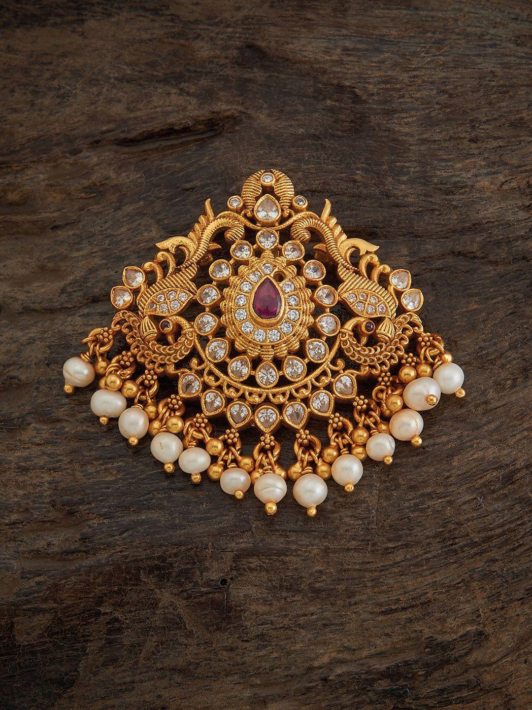 kushal's fashion jewellery 92.5 sterling silver gold-plated stone-studded temple pendant