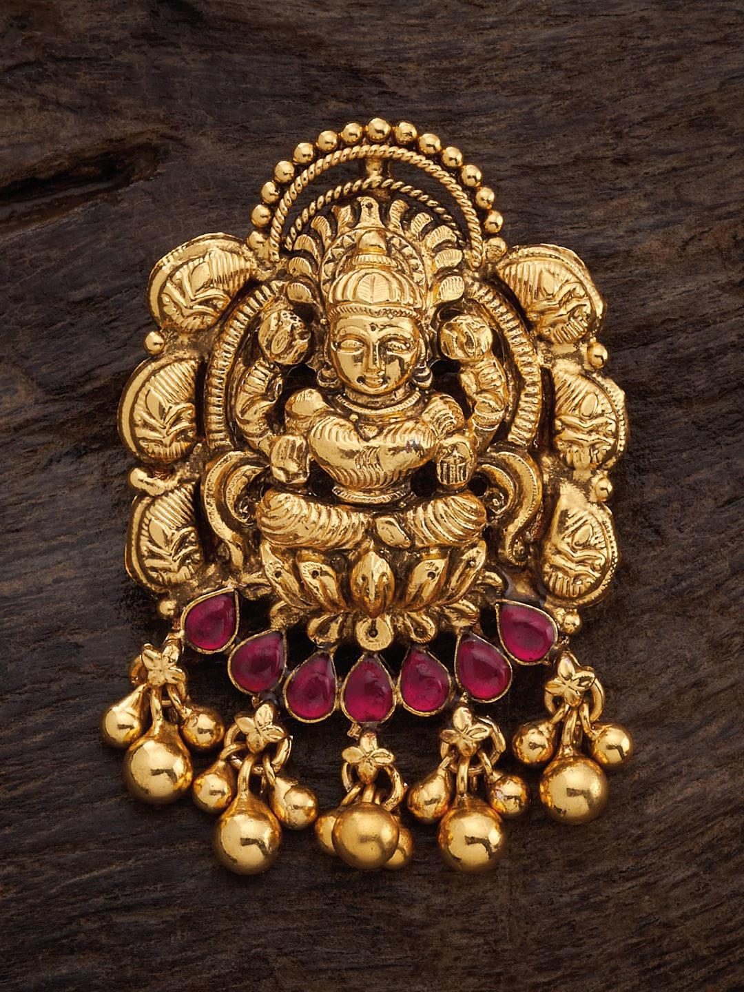 kushal's fashion jewellery 92.5 sterling silver gold-plated stone-studded temple pendant