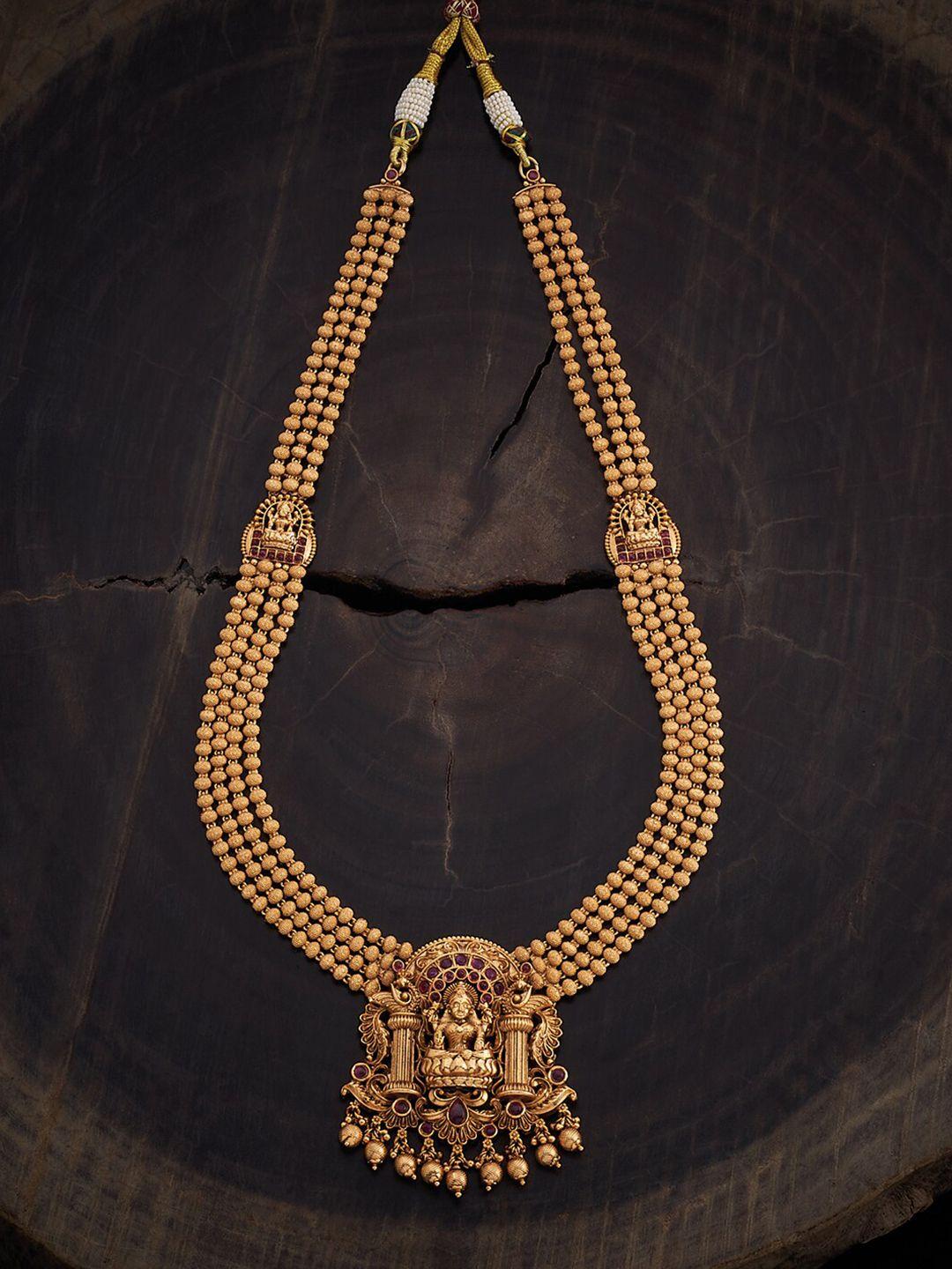kushal's fashion jewellery copper gold-plated temple necklace