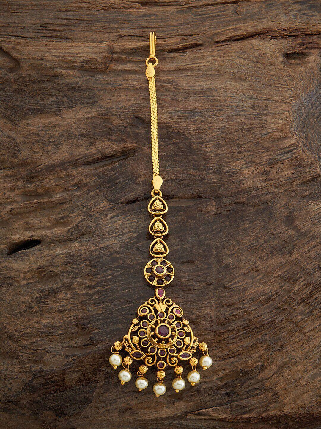 kushal's fashion jewellery gold plated stones studded maang tikka