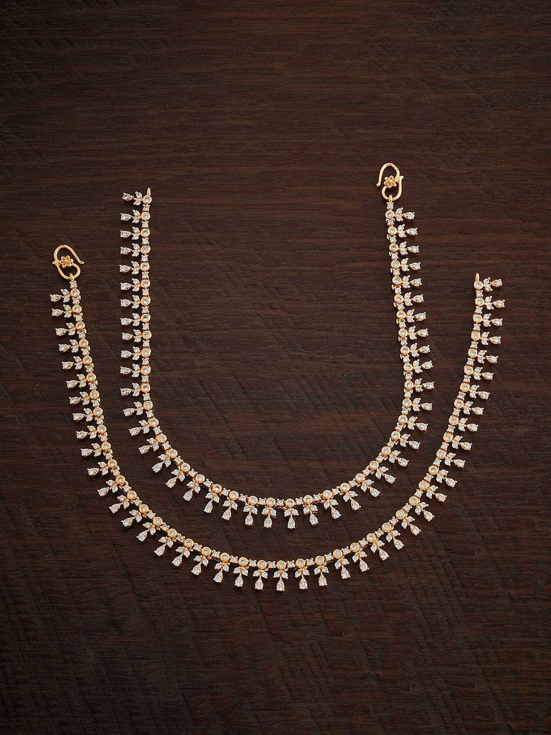 kushal's fashion jewellery gold plated zircon-studded anklets