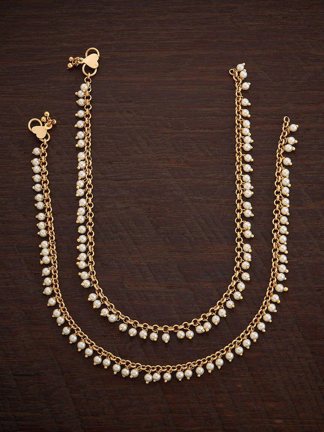 kushal's fashion jewellery gold-plated beaded antique anklets