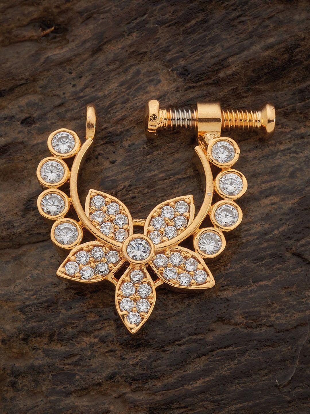 kushal's fashion jewellery gold-plated cubic zirconia studded nosepin