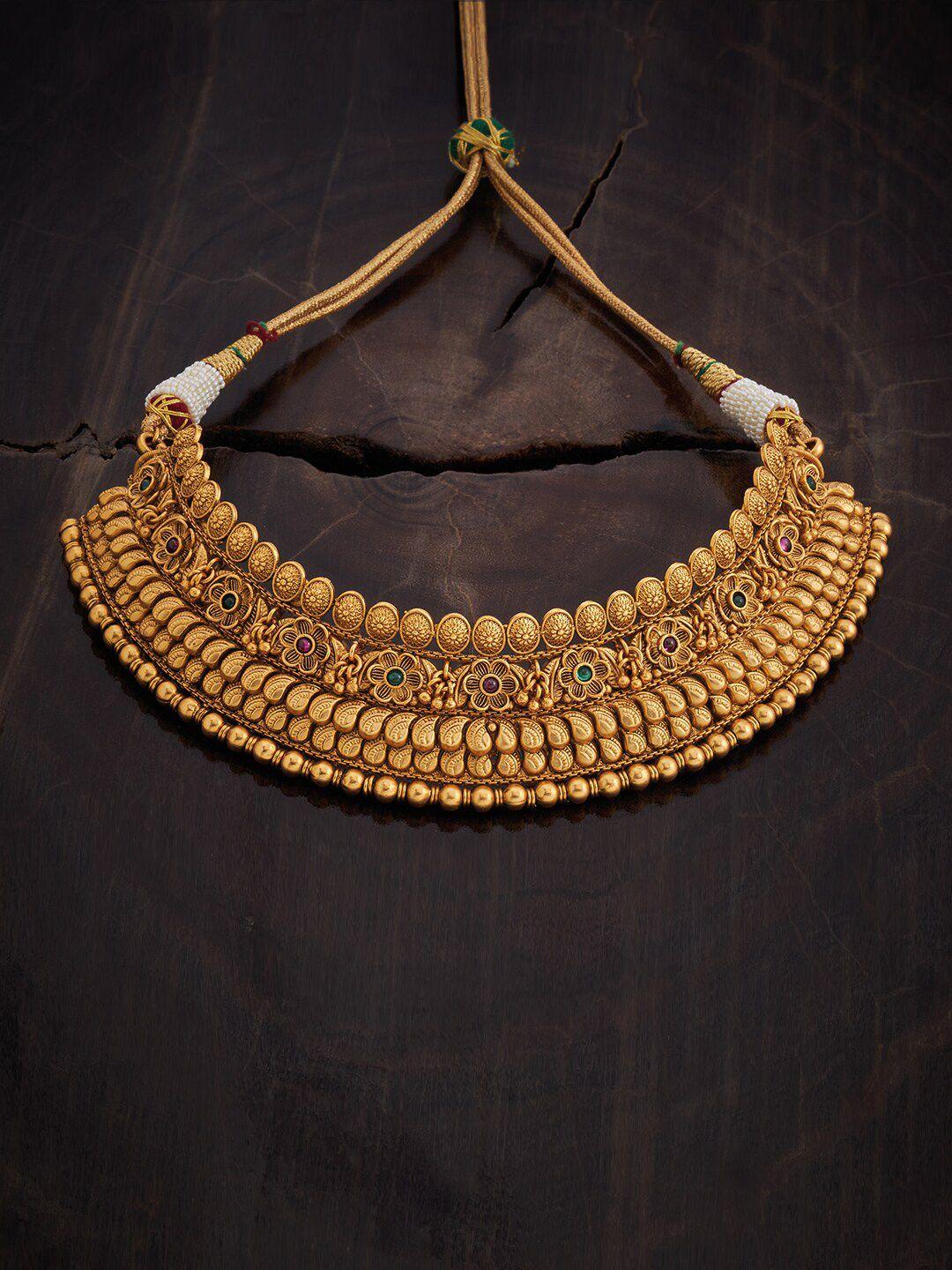 kushal's fashion jewellery gold-plated stone studded antique statement necklace