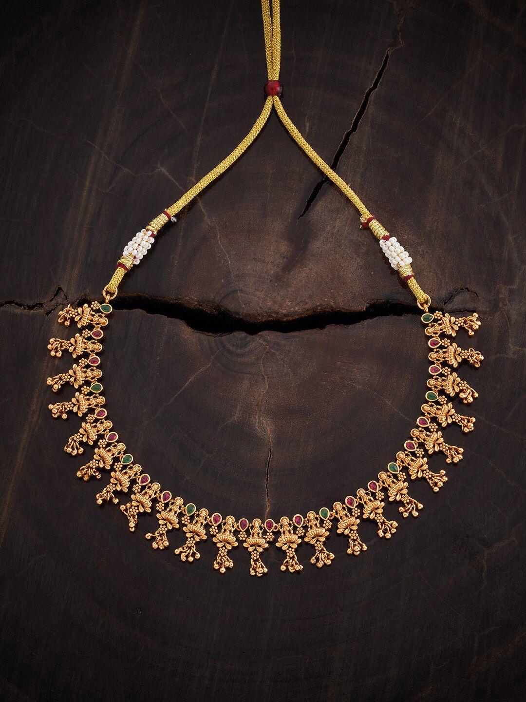 kushal's fashion jewellery gold-plated stone-studded antique necklace